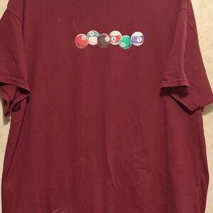 Men's Maroon Graphic T-Shirt Pool Cue Balls Spell Vacant Size XL